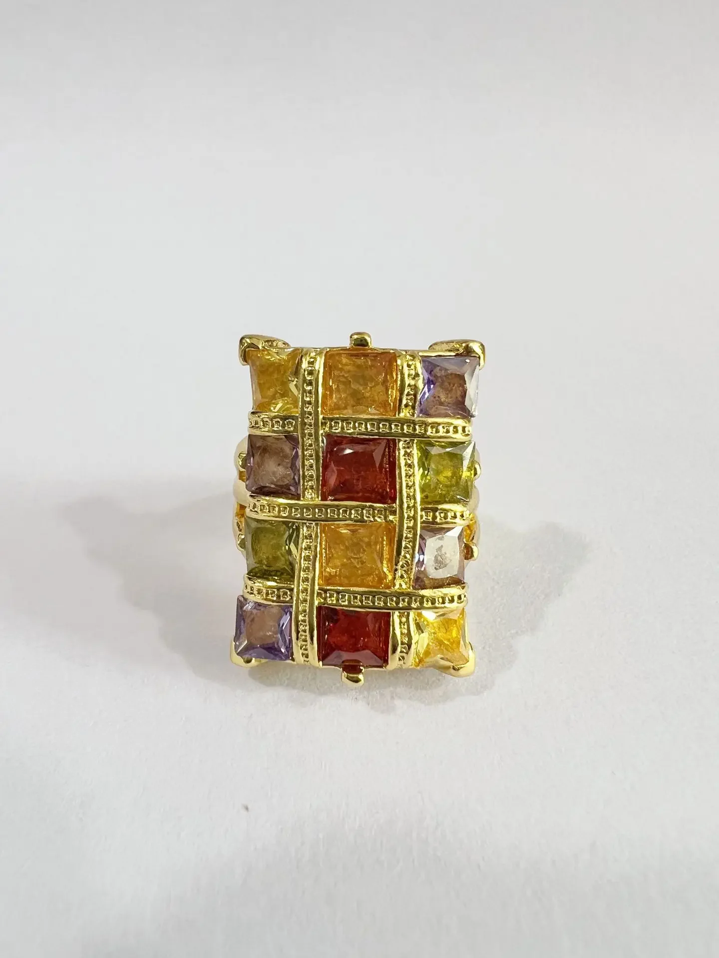 Colorful square brick style powerful ladies' ring
