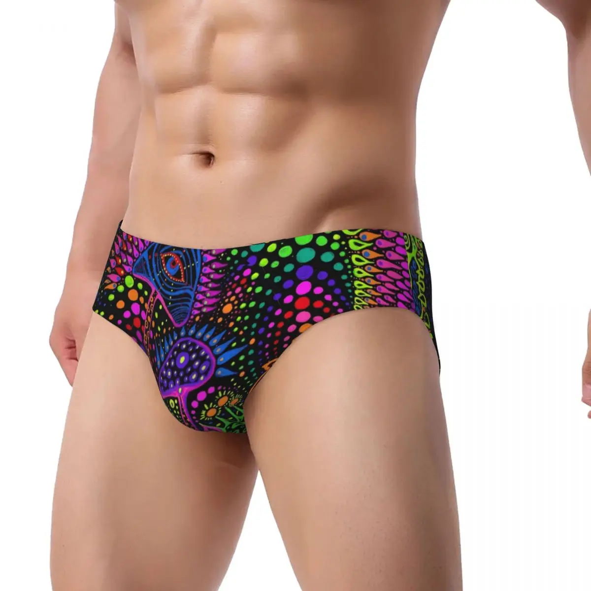Custom Magic Mushroom Trippy Psychedelic Neon Pastel Goth Briefs Underwear Mens Breathable Stretch Panties