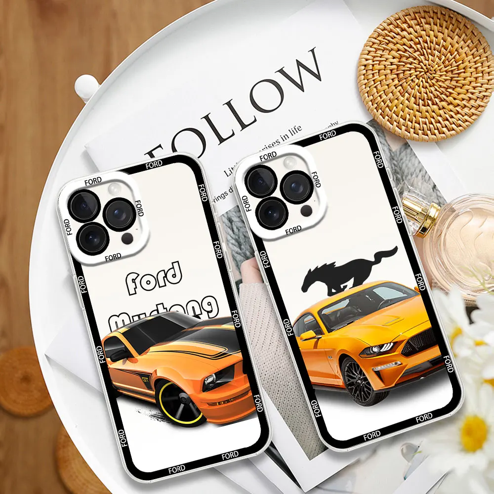 Fashion F-Fords M-Mustang luxury Phone Case for iPhone 12 11 13 14 15 16 Max Pro Plus Transparent Bezel Shell