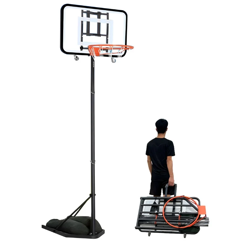 حامل كرة سلة قابل للتعديل بارتفاع قابل للطي وحامل كرة سلة محمول مع عجلة