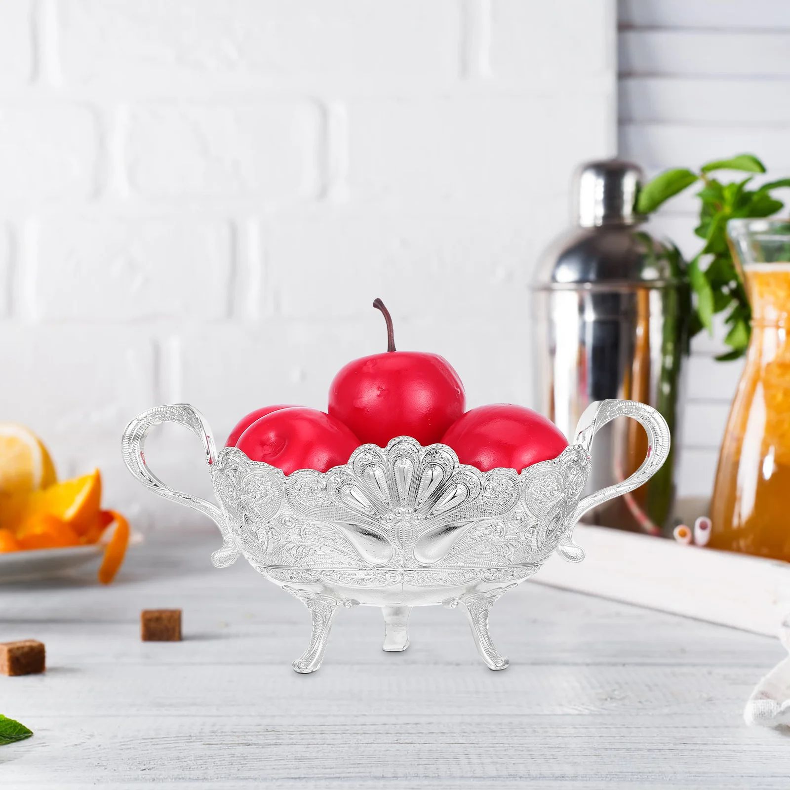 

Modern Footed Fruit Bowl in Sleek Silver for Fruit Dessert Display Kitchen Counter Decor Party Serving Tray Option