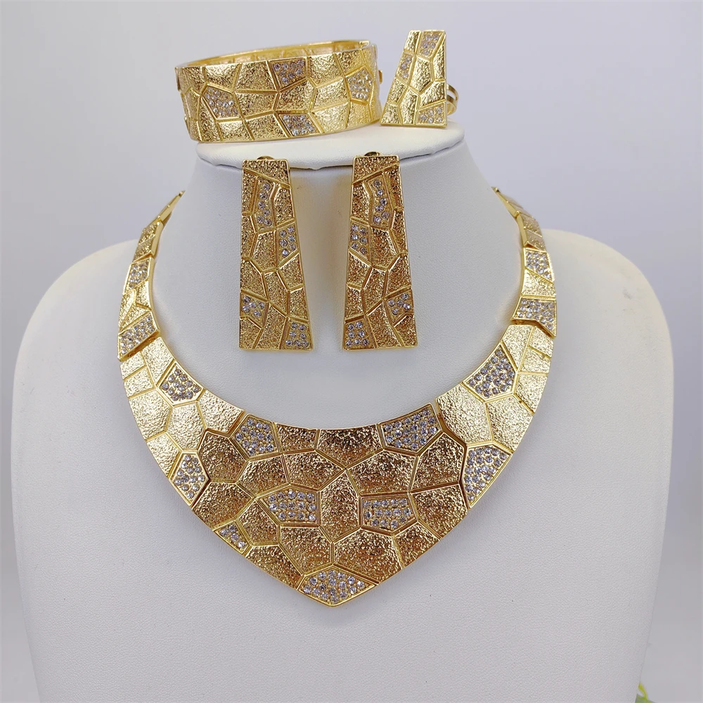 ESALE Dubai Jewelry Set Minimalistiese Quality Women Necklace Earrings Bracelet And Ring Luxury Design Weding Party Gift