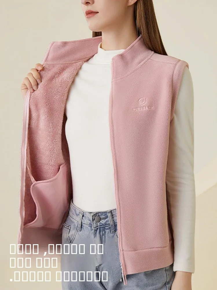 

Women's Fce Vest 2025 New Autumn Winter Large Size Lamb Velvet Svel Casual Outerwear Zipper High Collar Color