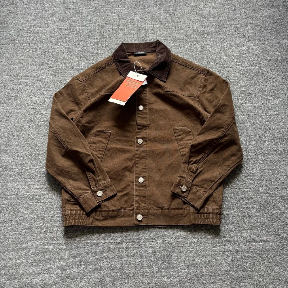 100% cotton retro contrasting color lapel denim jacket men's spring and autumn trendy casual work jacket