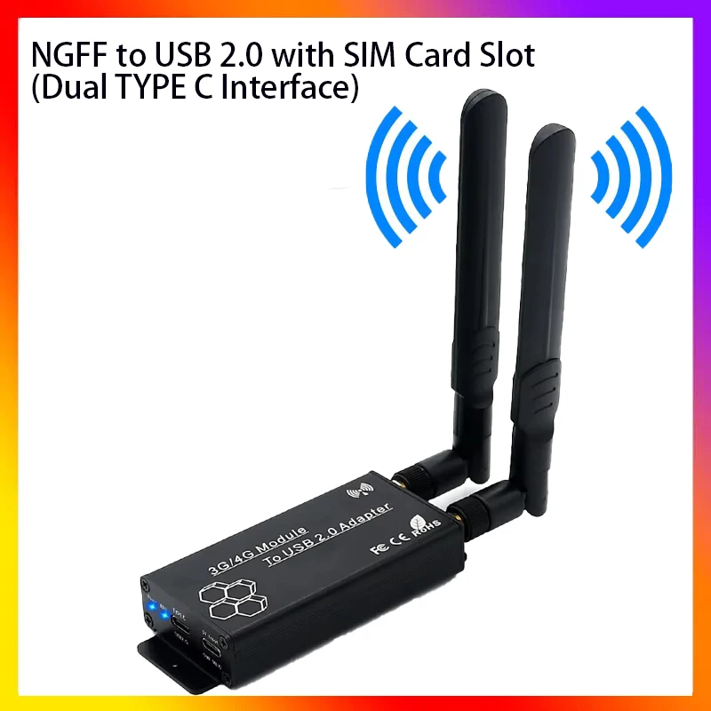 NGFF(M.2) to USB 2.0(TYPE C) Adapter With SIM Card Slot And Auxiliary Power Interface for WWAN/LTE Module Card Connector