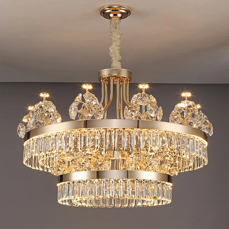 Building Home Atmosphere Living Room Postmodern Light Luxury Double-Layer Crystal Chandelier Villa