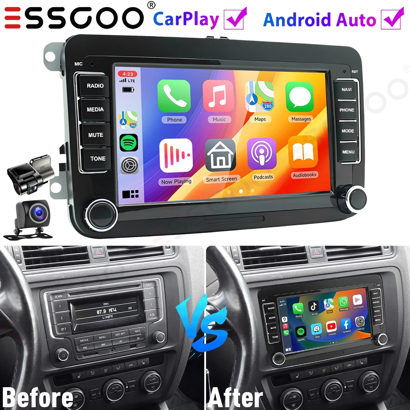 

7" Car Stereo Radio 4+64GB For VW Volkswagen Jetta Passat Golf MK5 MK6 Android 15 Carplay WiFi GPS Navigation Bluetooth+DVR&AHD