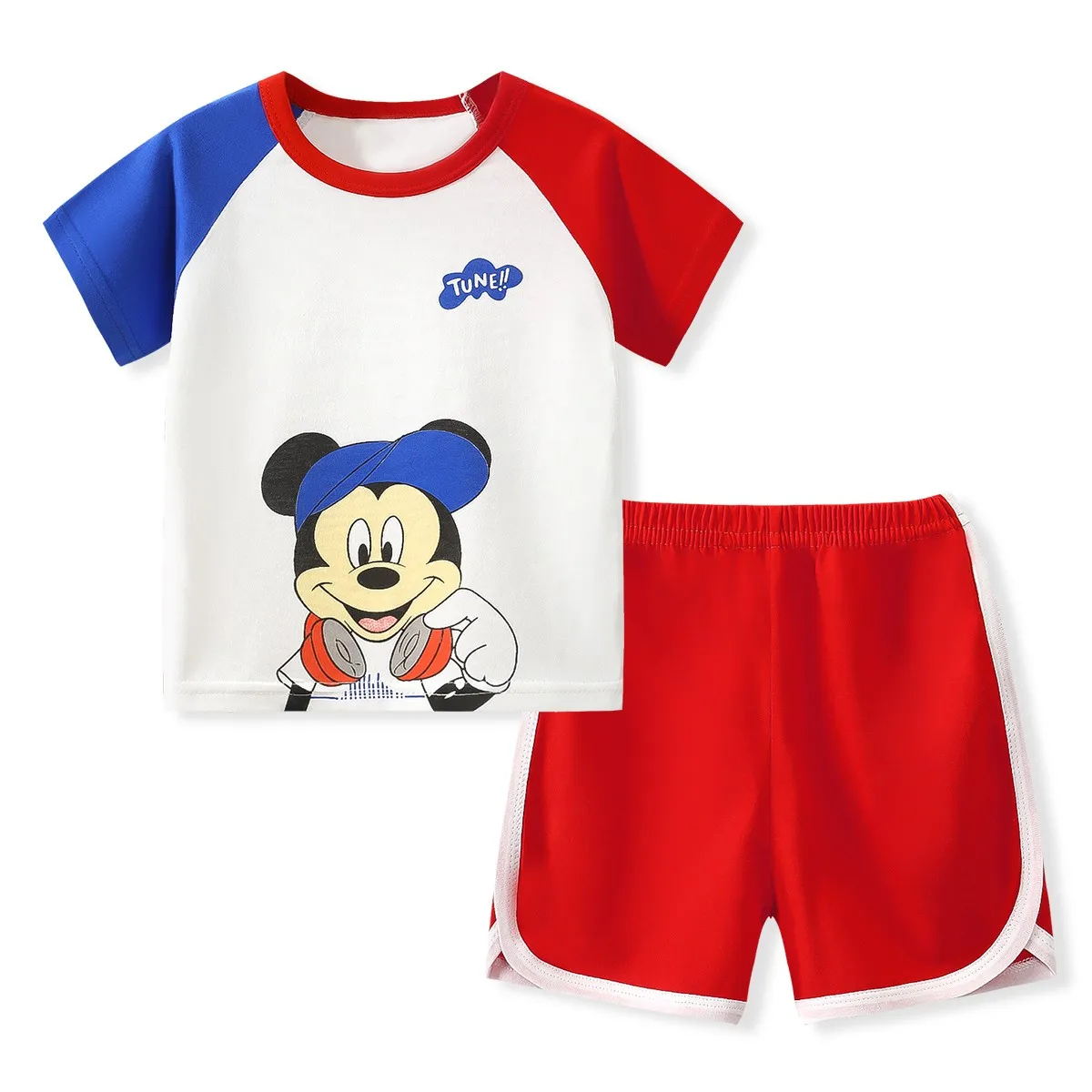 Tute a maniche corte t-shirt topolino pantaloncini tinta unita estate nuovi costumi abiti ragazzi Baby Cute Tees + Shorts Casual 2 pezzi