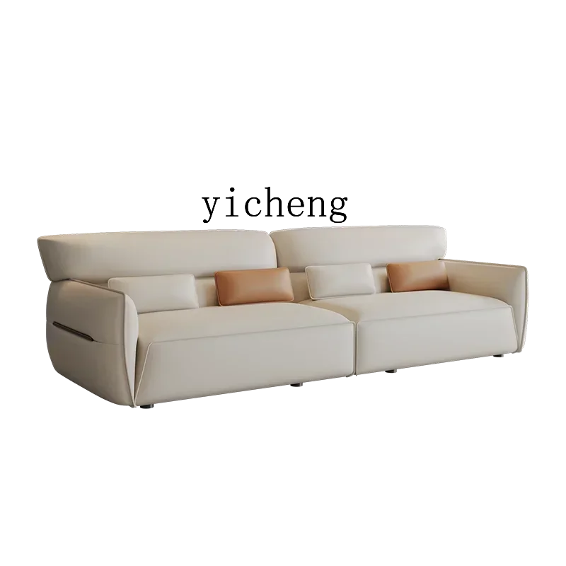 B1 light luxury minimalist silicone leather, blow-resistant cream wind simple straight row cotton and linen latex leisure sofa