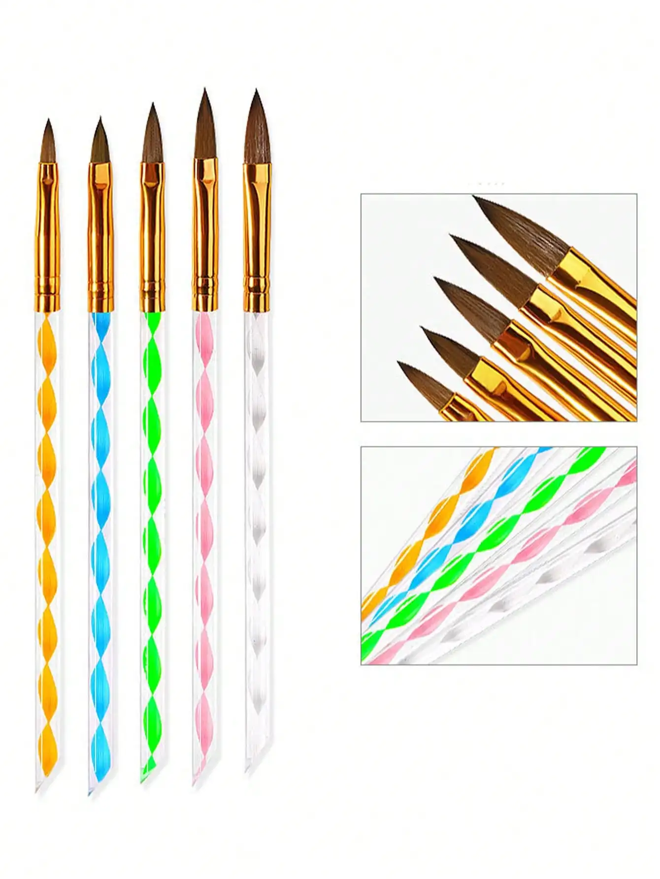 5Pcs Nail Art Brush Set Acrylic UV Gel Painting Drawing Pen Carving Liner Brushes Manicure Tools