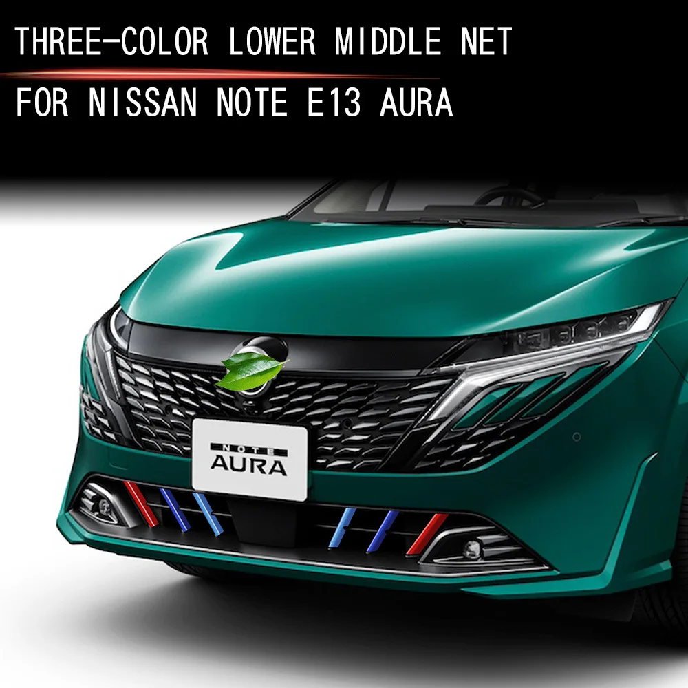 

Car Three Color Lower Middle Net Front Grill Decoration Sticker Grille Color Trim for NOTE E13 AURA Exterior Accessories 2022-24