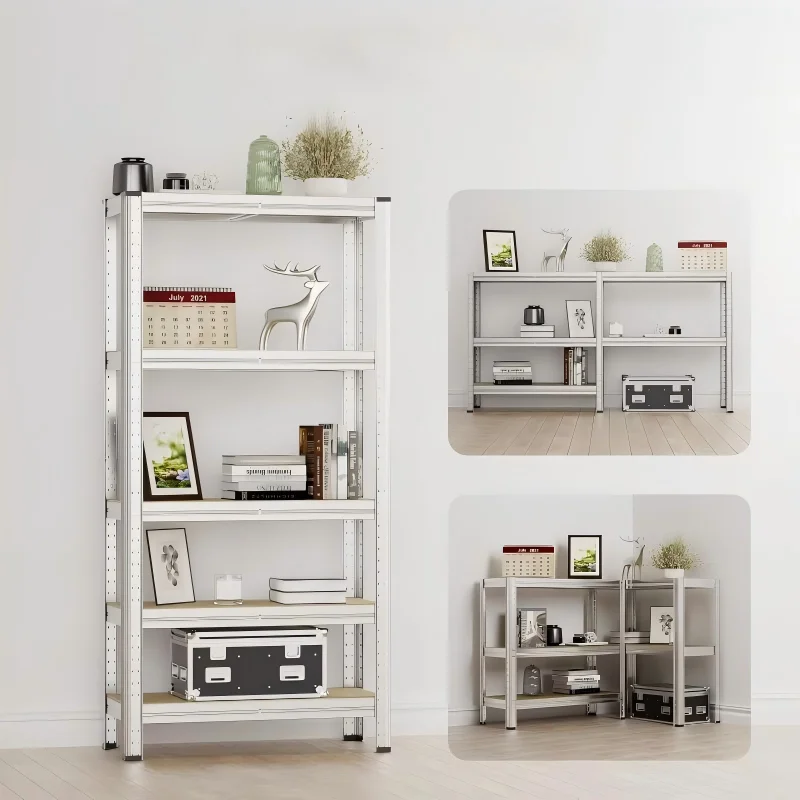 2 scaffali metallici regolabili e robusti per lo stoccaggio, con 5 ripiani, autoportanti, ideali per organizzare spazi diversi: magazzino, garage, officina, cucina e ufficio.