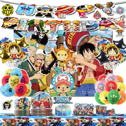 One Piece Birthday Party dinnerware Banner Cake Disposable Topper Hanging Flag One Piece Balloons Birthday Scene setting props