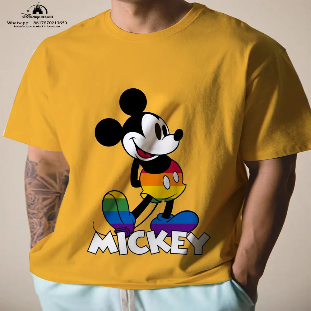 

2024 Summer New Mickey Minnie Cartoon Print Children's T-shirt Harajuku Trendy Brand All-match Men's Round Neck Casual T-shirt