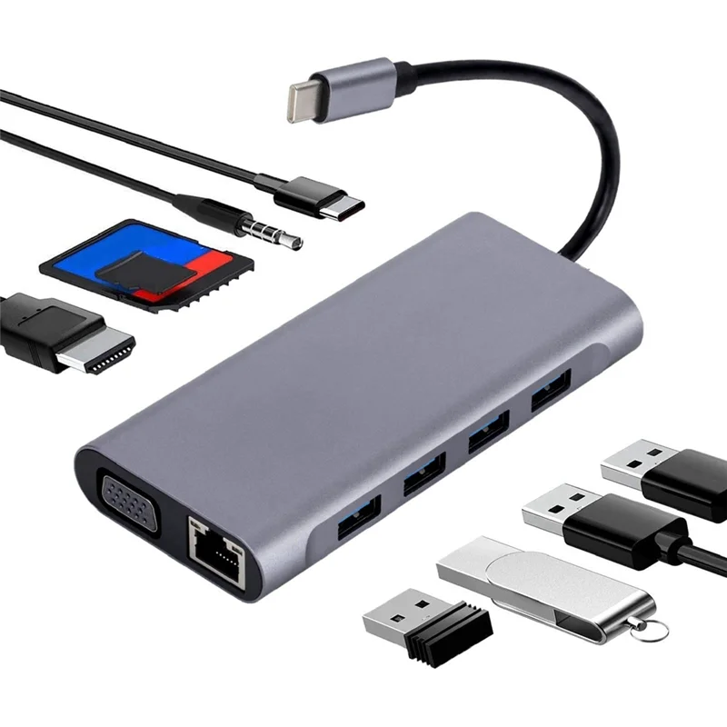 

USB C Hub Adapter With 4K HD,VGA,USB 3.0,100Mbps RJ45 Ethernet,87W PD For Imac,And The New Air