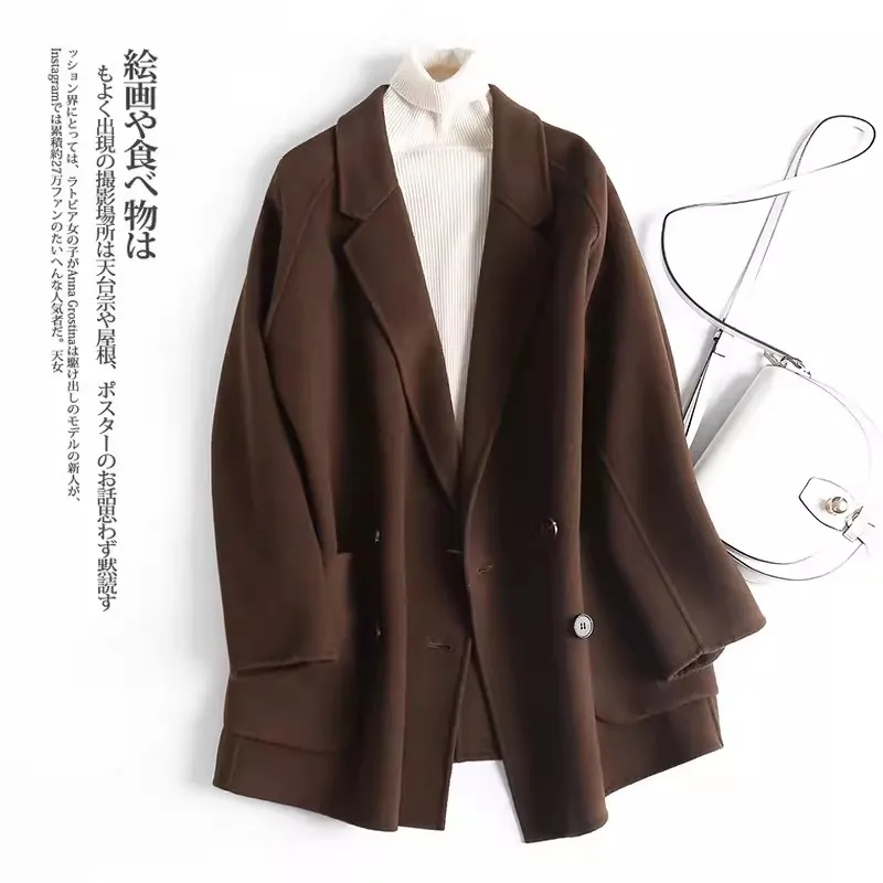 Double-Faced Woollen Overcoat for Women, Classic Trench Outerwear, 100% Woolen, Female Quality, Autumn and Winter