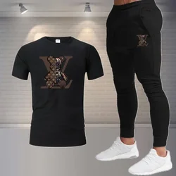 Sommer Herren Baumwolle T-Shirt Freizeit hose Anzug klassischen Stil Sportswear zweiteiligen Herren Harajuku Pullover T-Shirt