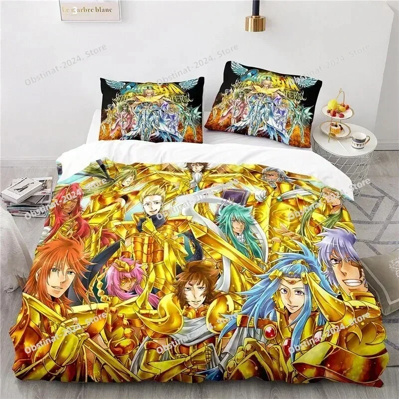 Anime Saint Seiya Bedding Set Printed With Pillowcase Duvet Cover Soft Single Double Queen Super King Size Bedroom Single Twin