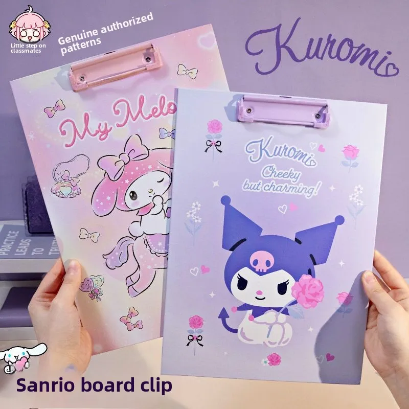Carácter de dibujos animados Kawaii Kulomi carpeta de dibujos animados lindo Sanrio tablero clip escuela primaria estudiante prueba papel almohadilla de escritura