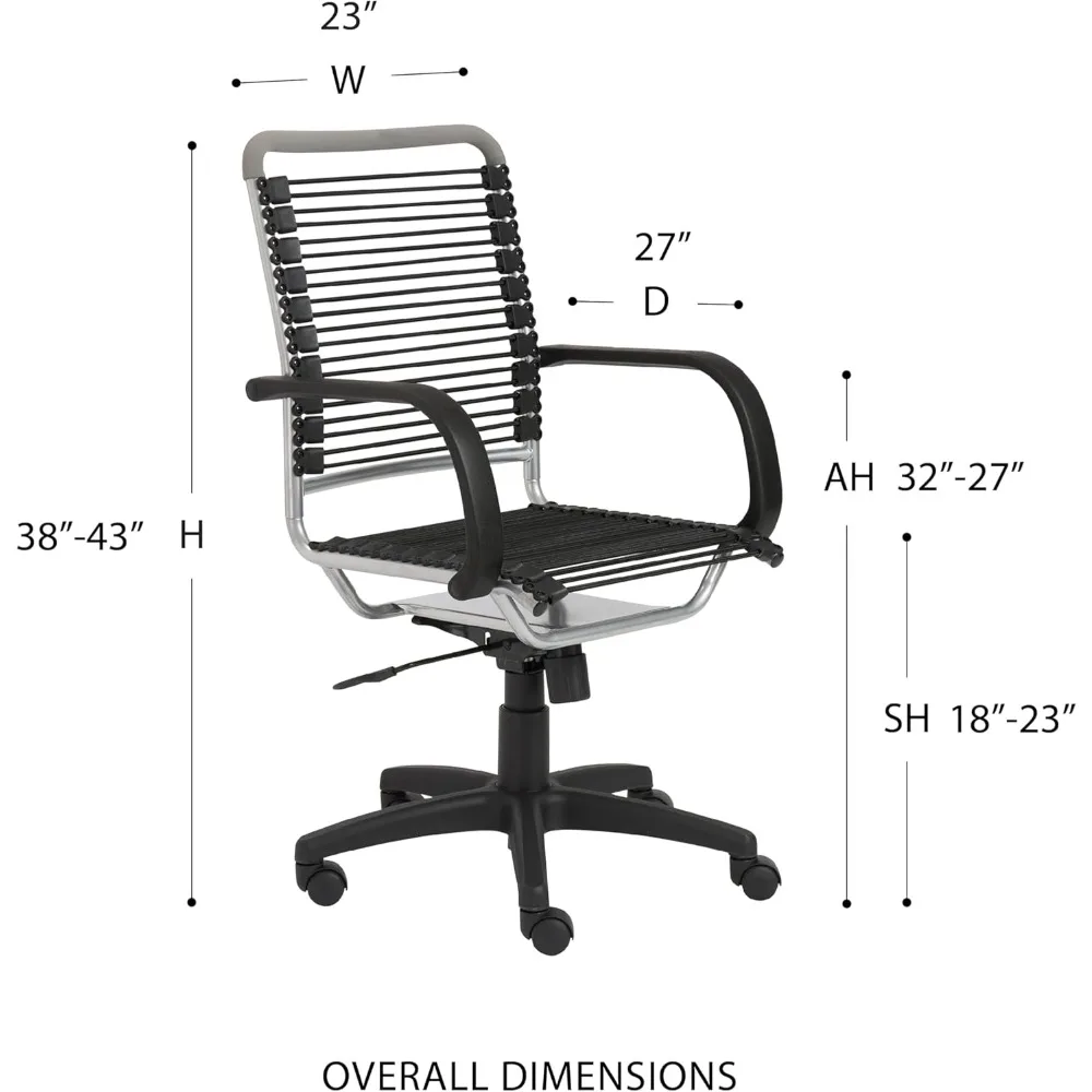 เก้าอี้สำนักงานพนักพิงสูงสีดำพร้อมโครงอะลูมิเนียม ปรับเอียงได้ 360 องศา และปรับความสูงได้