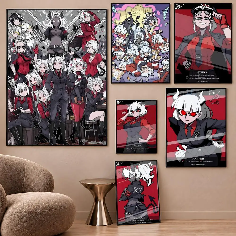 Game Helltaker Lucifer Justice Cerberus Poster Aesthetic Wall Art Poster HD Waterproof PP Self Adhesive Bedroom Dorm Room Decor