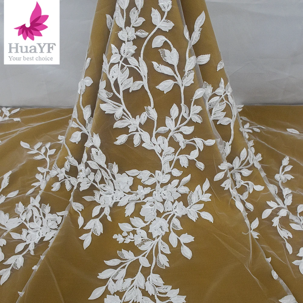 2023 Lastest Romantic Bridal Lace Fabric Soft Tulle Mesh with 3D Flowers  Embroidery  Oversized Skirt Fot 5 yard HY2364