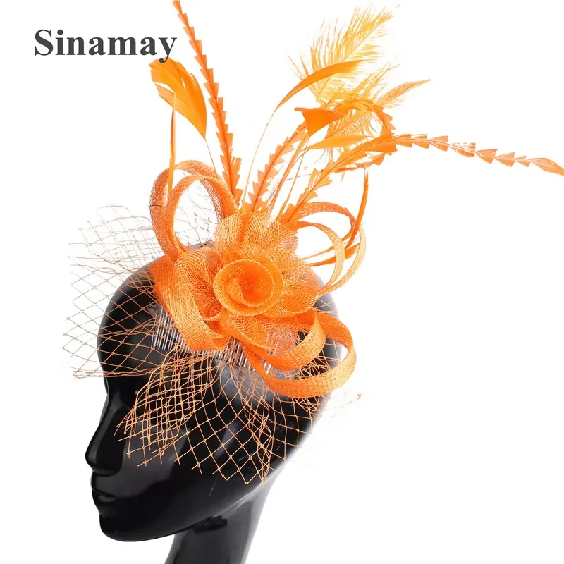 High Quality Kentucky Sinamay Fascinators Gold Feather Wedding Headwear Multiple Colors New Arrival for Cocktail Parties