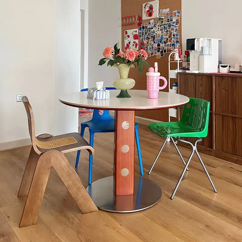 

retro metal round household dining table Nordic Bauhaus solid wood rock slab dining table antique small apartment