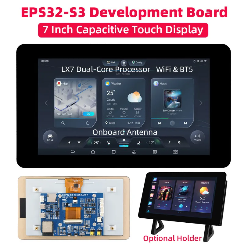 ESP32-S3 7 Inch Touch Display Development Board 800×480 Xtensa LX7 Dual-core Processor 8M Flash WiFi BT5 for GUI LVGL HMI ESP32