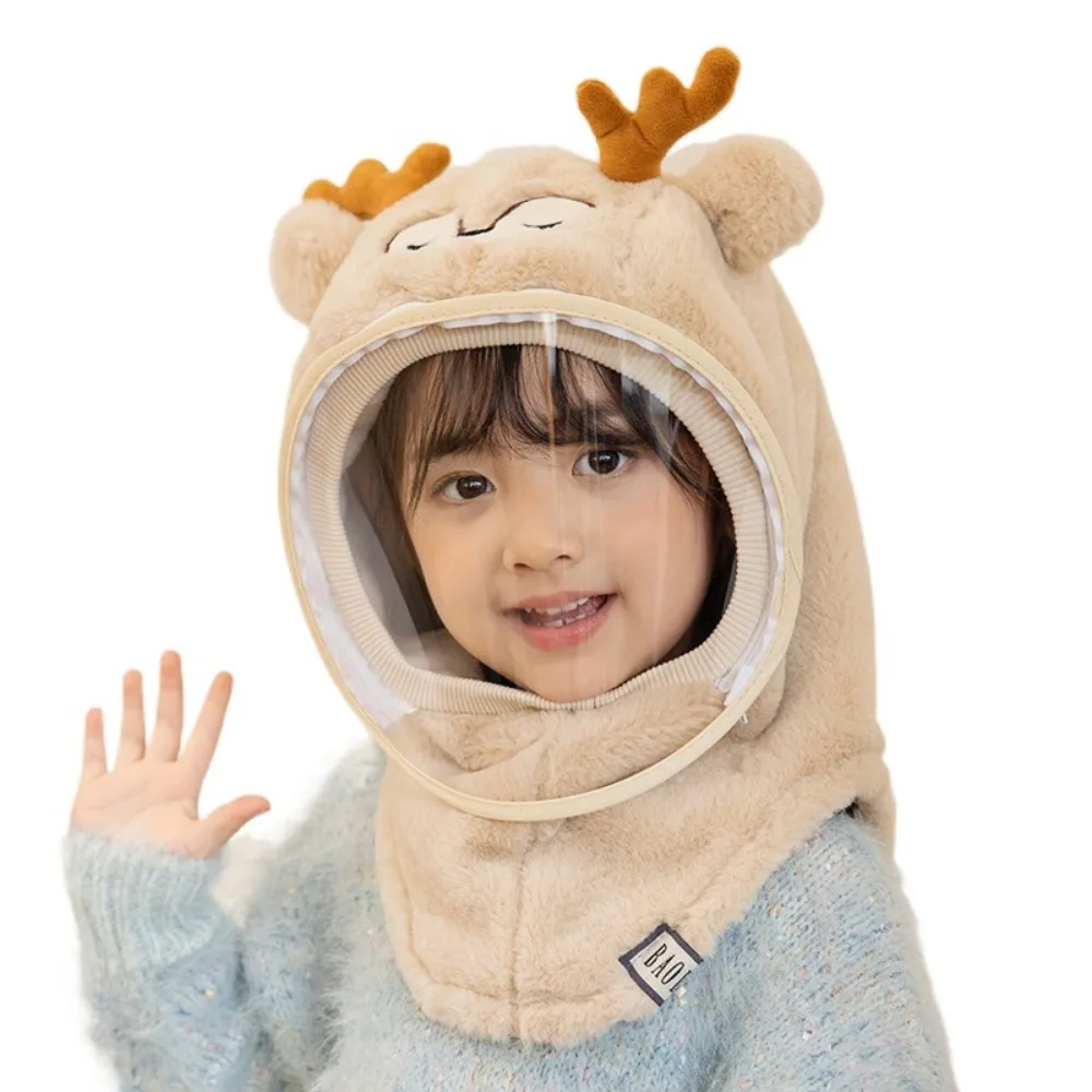 

Cartoon Kids Mask Integrated Hat Full Face Mask Windproof Head Caps with Face Shields Thickened Detachable Children's Hats Girls