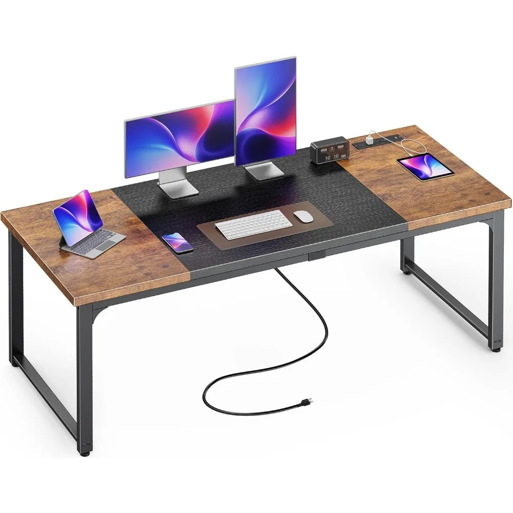 

Стол 63 x 24-дюймовый с розетками, USB-C, более глубоким и более толстым рабочим столом, прочными металлическими трубками, компьютерным столом, сверхмощным офисом