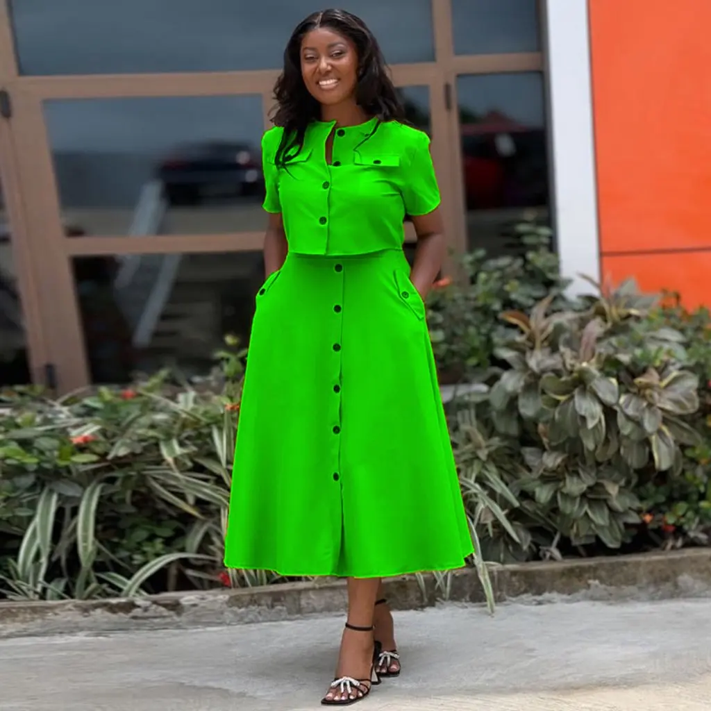 

Women's Summer Temperament round Neck Short Sleeve Top And High Waist Skirt Suit European And US Style Fashion