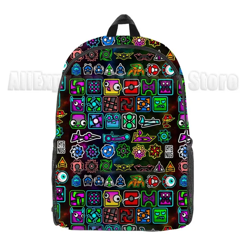 Children Angry Geometry Dash 3D Print Backpacks Students Anime Game School Bags Boys Girls Cartoon Bookbags Kids Knapsacks Gifts