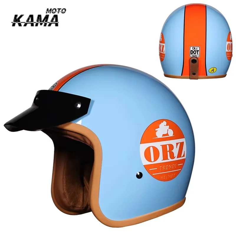 ORZ DOT Approved Retro Open Face Motorcycle Helmet DOT Approved Vintage 3/4 Half Face Motorbike Helmet for Men Women