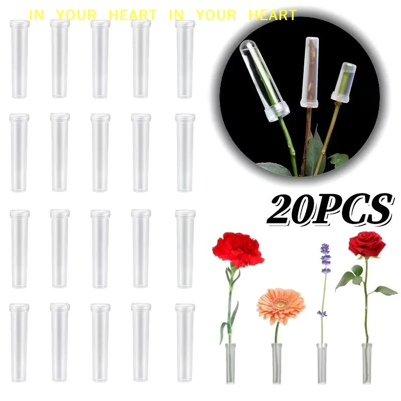 【X】Floral Water Tubes with Silicone Caps Reusable Transparent Plastic Vials for Event Arrangements Gift Box and Home Use