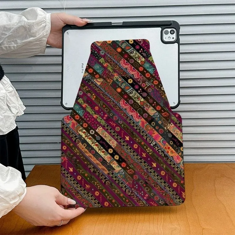 Bohemian Stripes 360 Rotating Pen Slot Tablet Case For iPad 2026 Air 8 7 6 4 3 2 1 Pro 2024 11in 12th 11 10 9 8 7 6 5th Cover