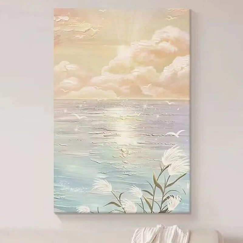 Sea Sunrise Pure Hand Painted Oil Painting  Living Room Restaurant Decorative Painting Art Sofa Background Wall Hanging Painting