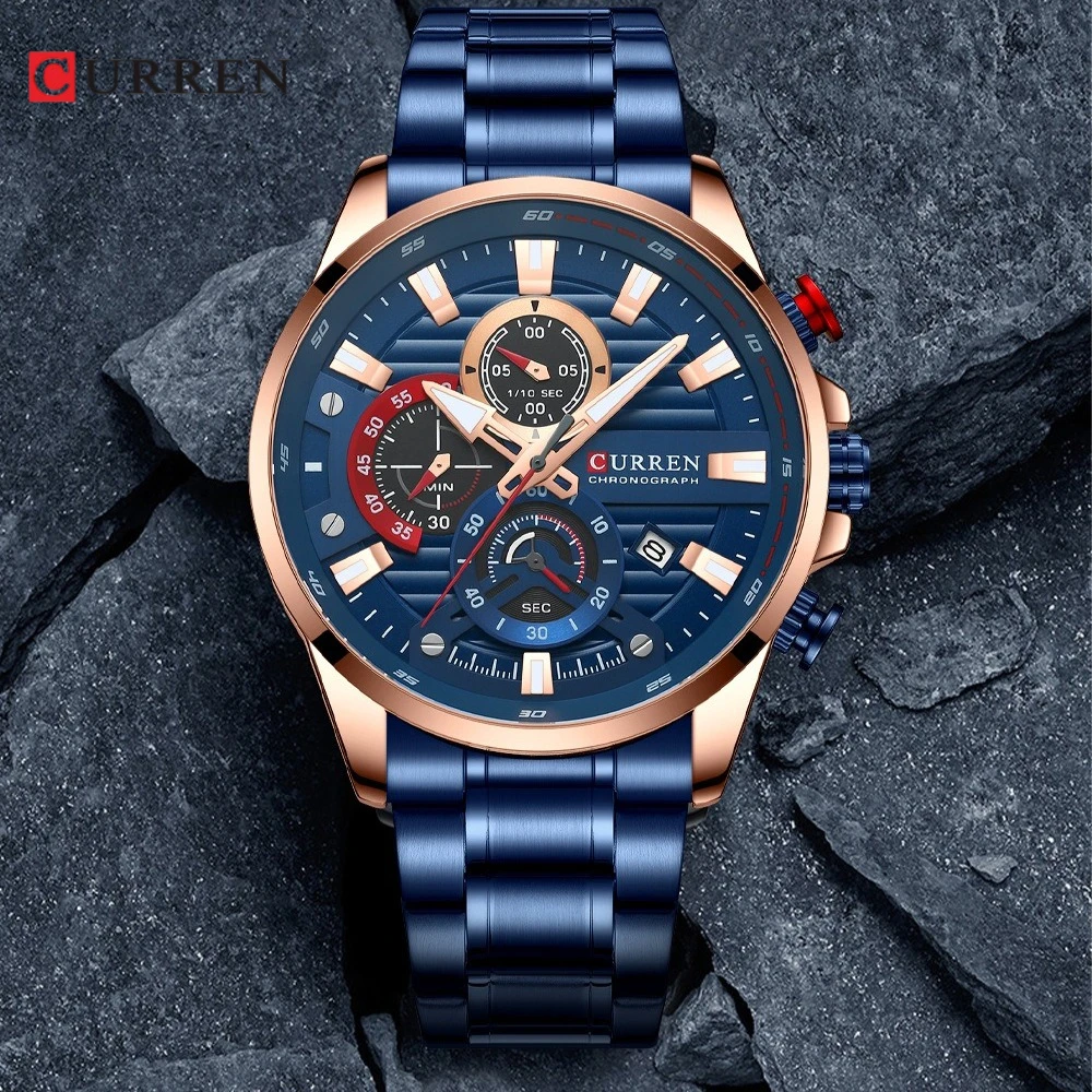 

Gurren 8415 Multi Functional Calendar Chronograph Luminous Waterproof Watch Steel Strip Mens Watch Quartz Watches for Men Часы