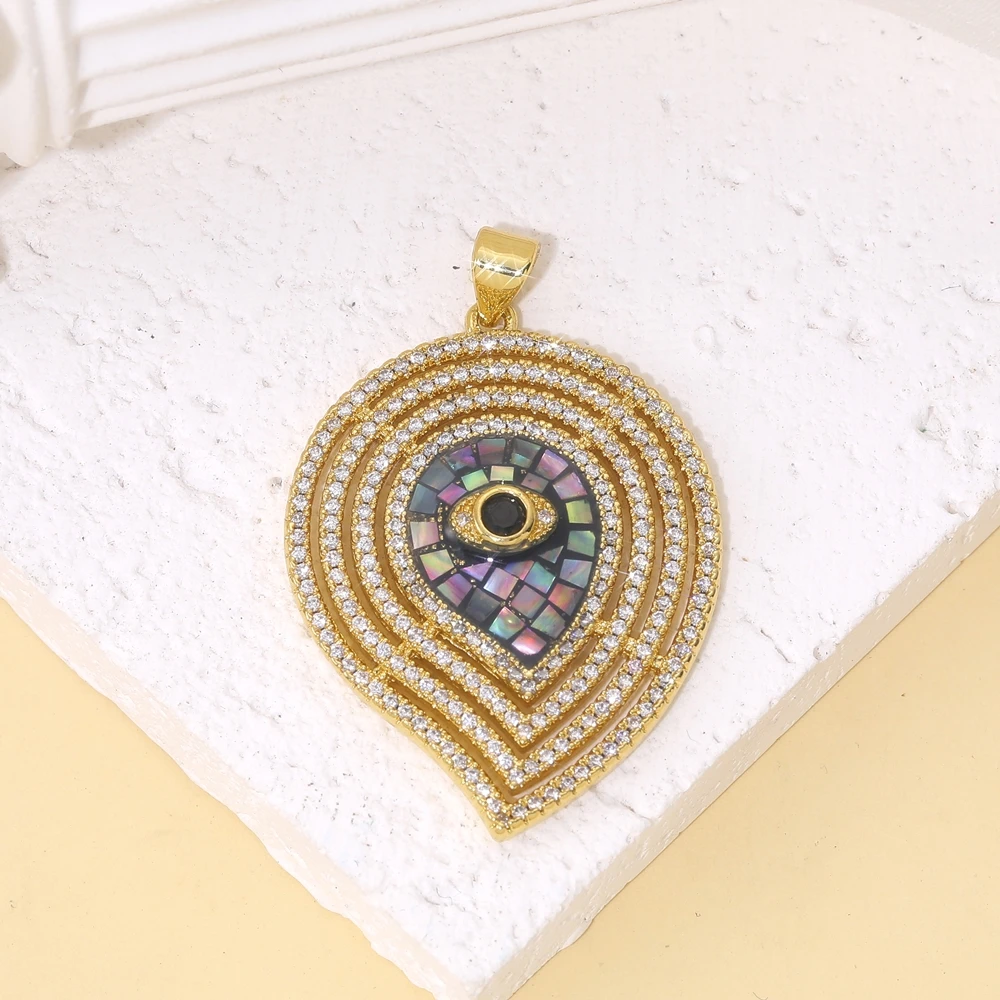 Juya 18K vergoldete Luxus-Anhänger mit Regenbogen-Zirkonia, Stern, Libelle, Baum des Lebens, Biene, Liebesherz, rundem griechischem Bösen-Auge-Charm – Detail 5