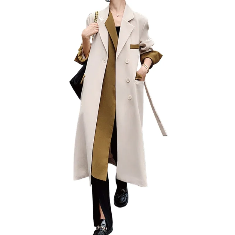 

Autumn Black Coats and Jackets Women Spliced Suit Long Trench Coat Korean Chic Trenchcoats With Belt Single Breasted Clothes