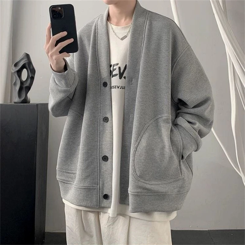 Autumn Winter Men's Thickened Knitted Coat Casual Single Breasted Tops Fashion Streetwear Loose Sweater Cardigan