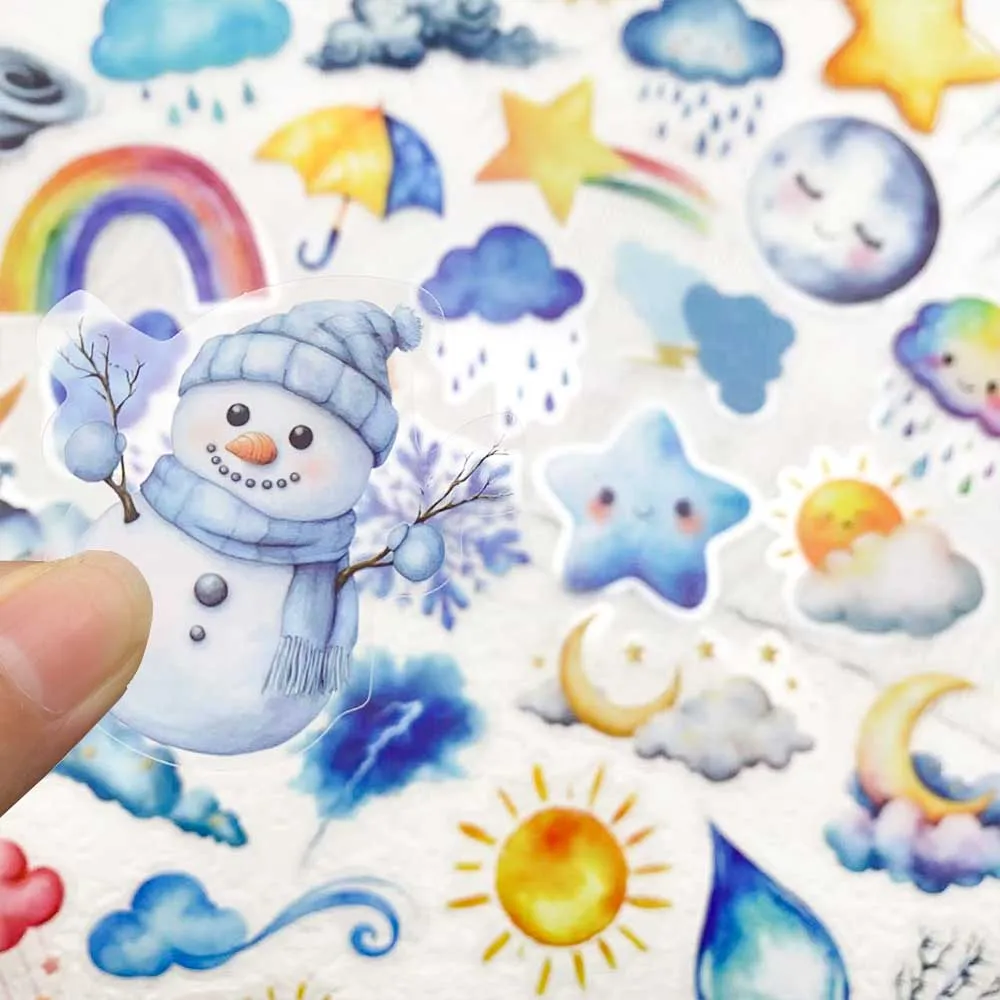 50pcs Watercolor Weather Rainbow PET Stickers Decals For Laptop Notebook Suitcase DIY Aesthetic Transparent Stickers