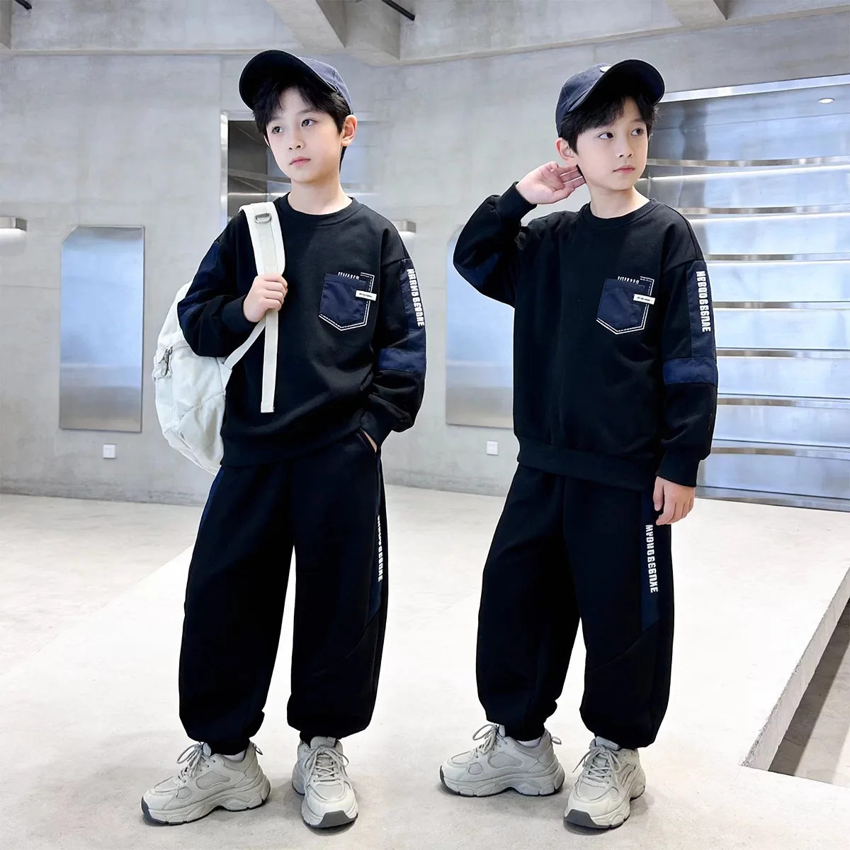 2026 Autumn Winter Boy Teenager Clothes Children Set Sweatshirt Loose Hooded Top + ankle-tied Pant Tracksuit 4 To 10 12 14 Years