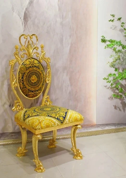 

Высококачественный бархатный набор стульев, обеденный стул европейского ретро-дизайна, кресло для отдыха с латунным покрытием