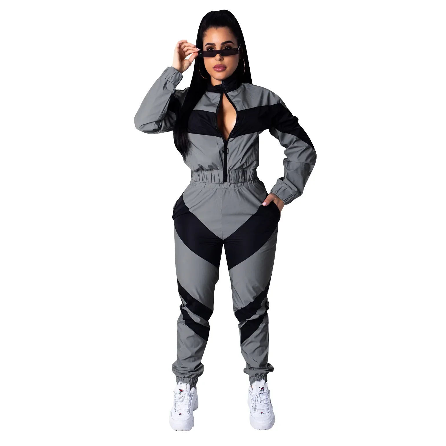 Pop Two Piece Sets Women Spring Autumn Windbreaker Suits Outfits Motorcycle Set Tops Pants Waterproof Tracksuit Sweatsuit Joggin