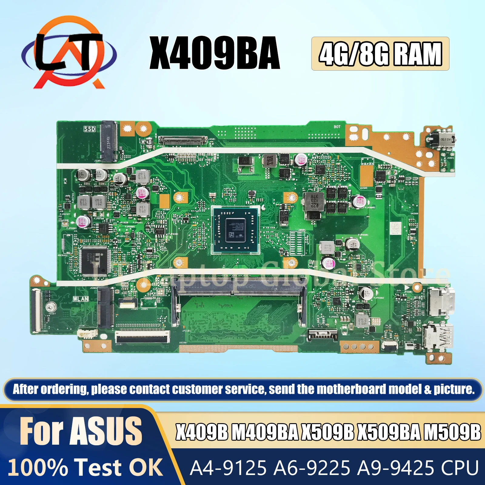 

X409BA Mainboard For ASUS VivoBook X409B M409BA M509B X509B X509BA Laptop Motherboard With A4-9125 A6-9225 A9-9425 CPU 4G/8G-RAM