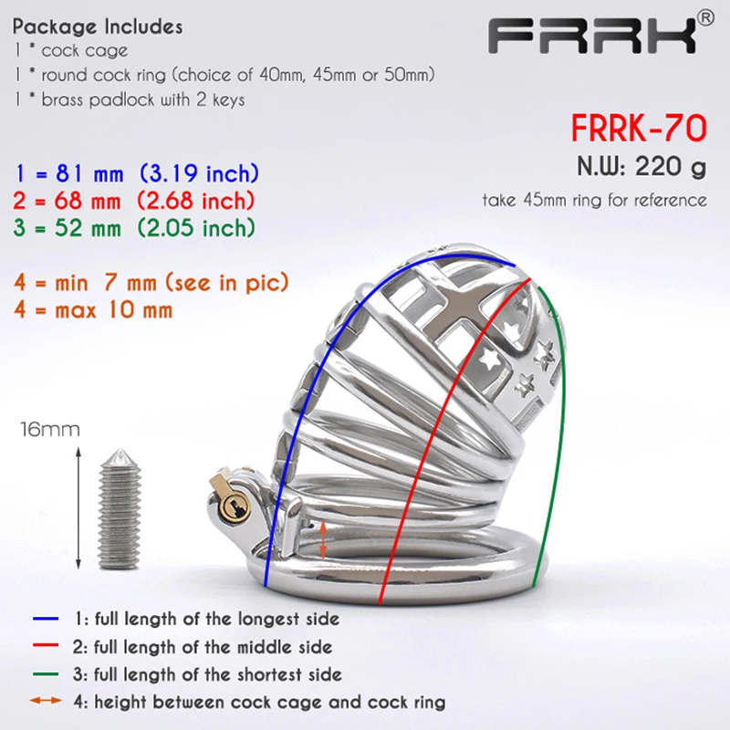 FRRK Male Chastity Cock Cage with Urethral Tube Penis Plug Stainless Steel Catheter Cock Rings Metal Bondage Sex Toys for Man