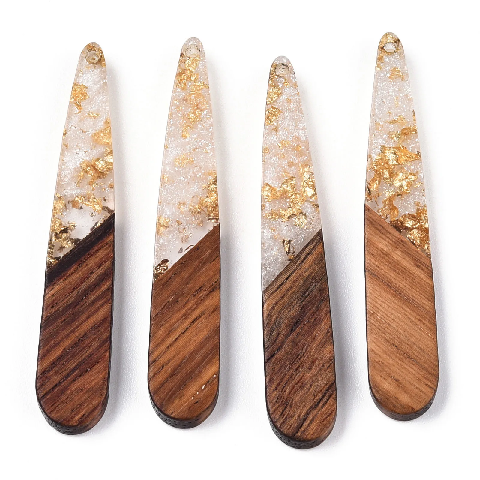 20pcs Big Resin & Walnut Wood Pendants with Gold Color Foil Teardrop Charms for Jewelry Making DIY Necklace Earring Craft Decor