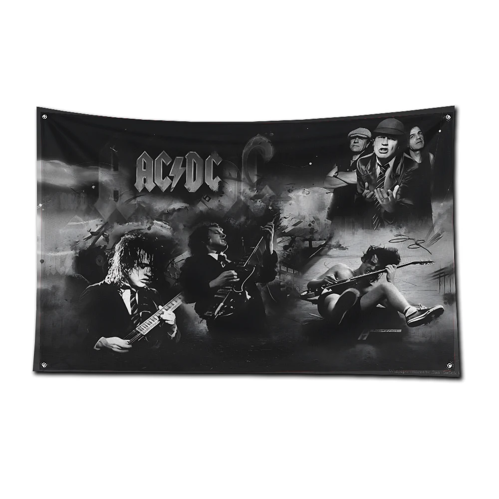 Bandera de banda de Rock AC/DC de 3x5 pies, cartel de impresión Digital de poliéster para pared de garaje, decoración de puerta exterior con ojales