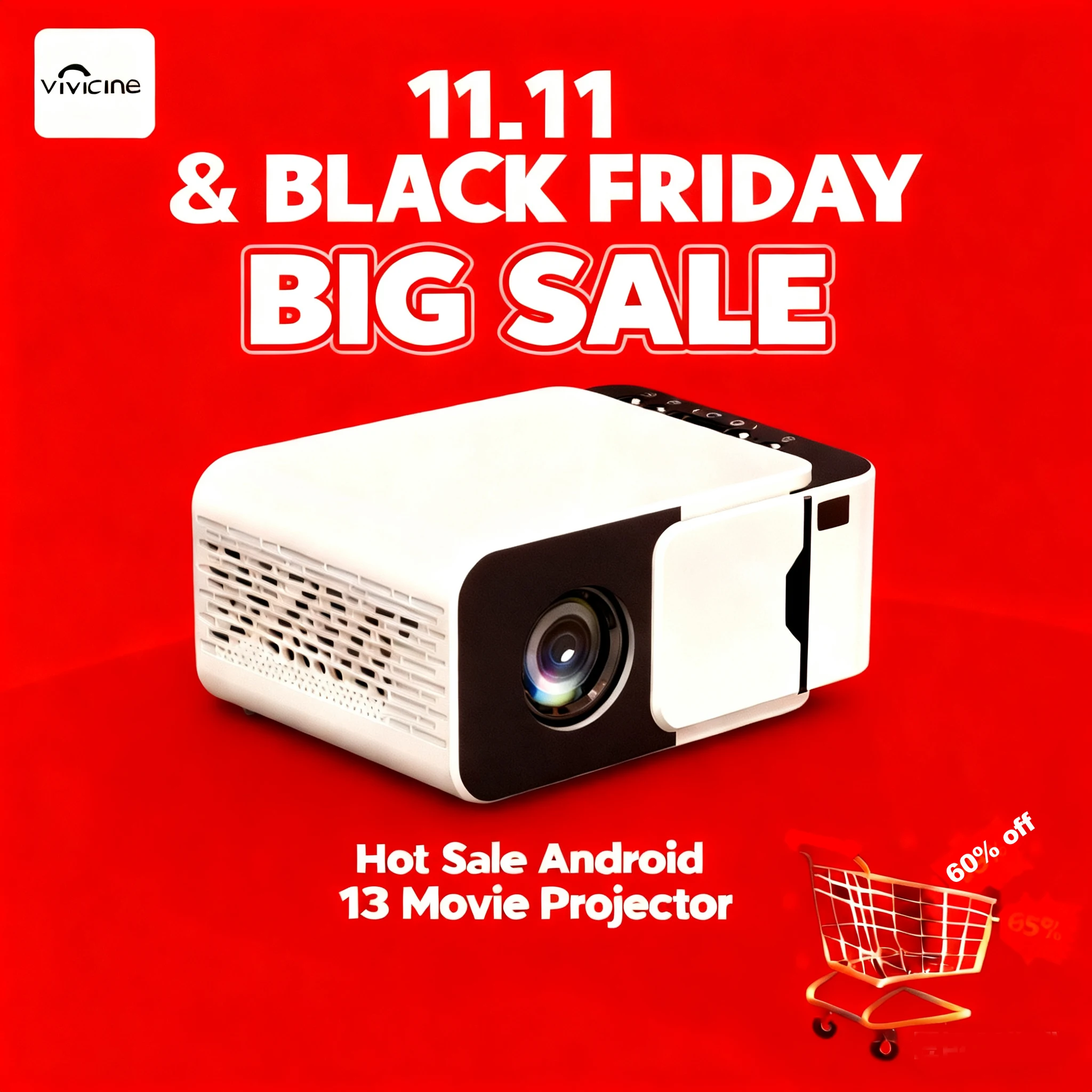 جهاز عرض الفيلم المنزلي المحمول Vivicine Q6، 300ANSI، Android 13، Dual Wifi6، BT5.4، سينما، جهاز عرض خارجي